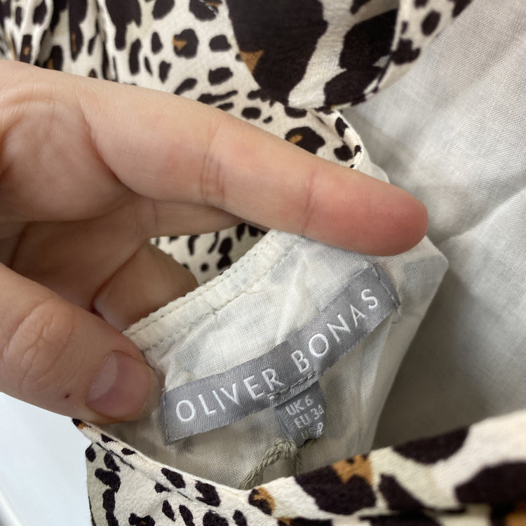 Oliver Bonas Leopard Print Tiered Midi Dress UK 6 NWT SD002