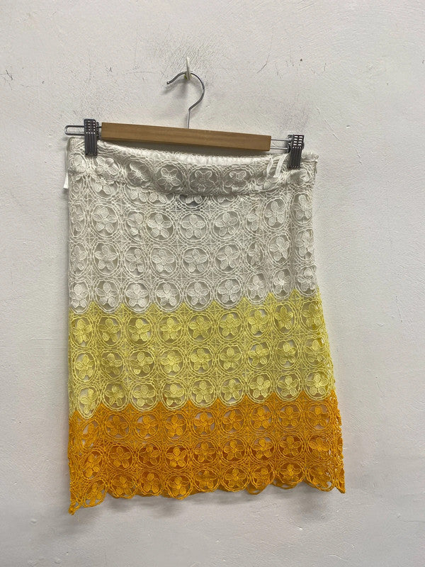 Lovely nishe embroidered yellow white orange stripe coord UK 12 NS003