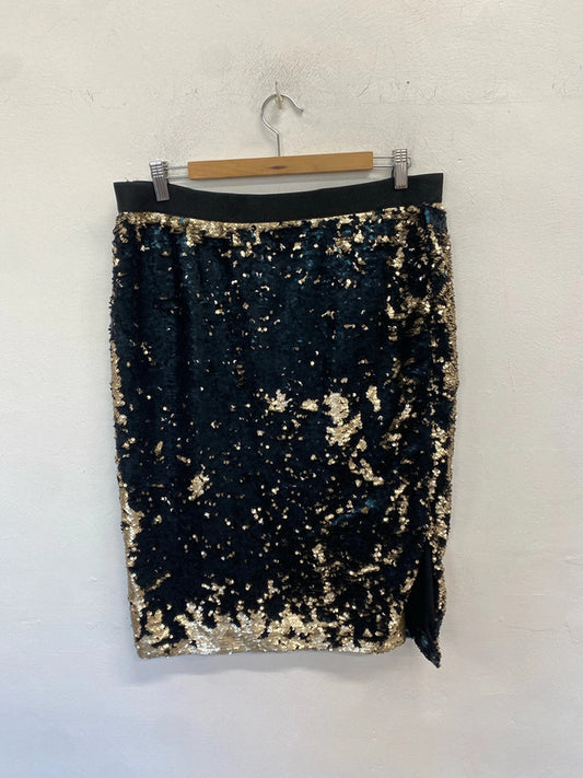Lovely h&m gold green reversible sequin midi skirt UK L MD002