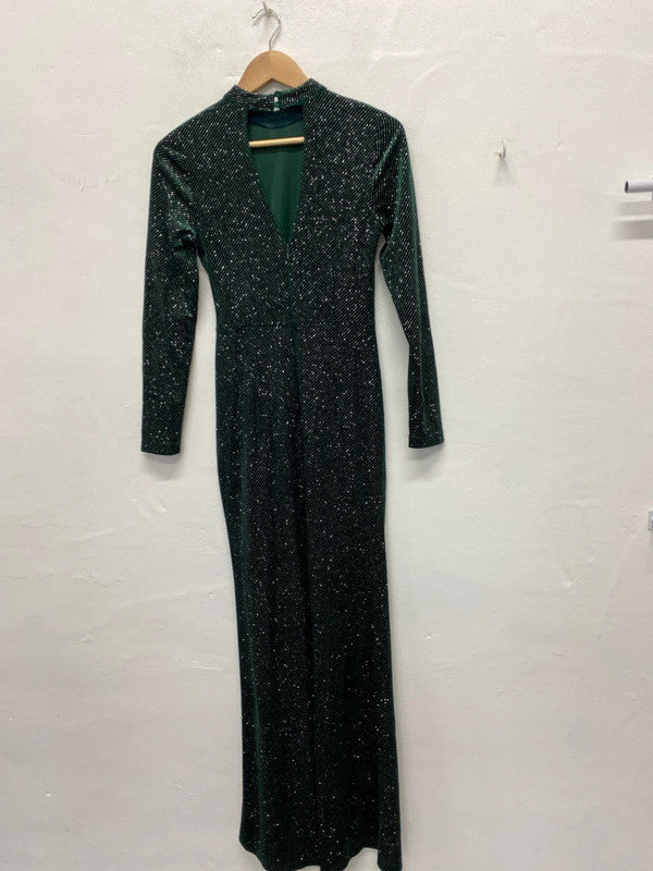 Fabulous Lipsy Evening dress Uk8 Forest Green sparkles KM004