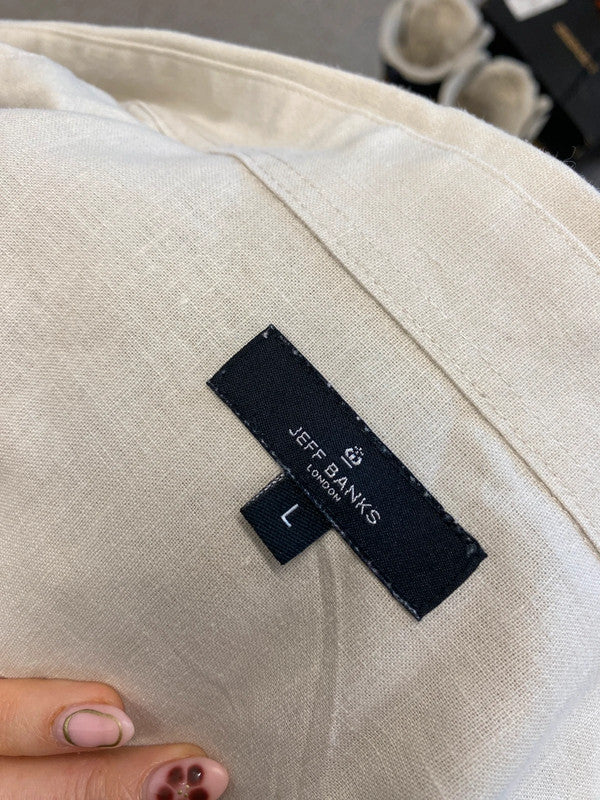 Lovely men’s Jeff banks Debenhams linen beige shirt UK L AT001