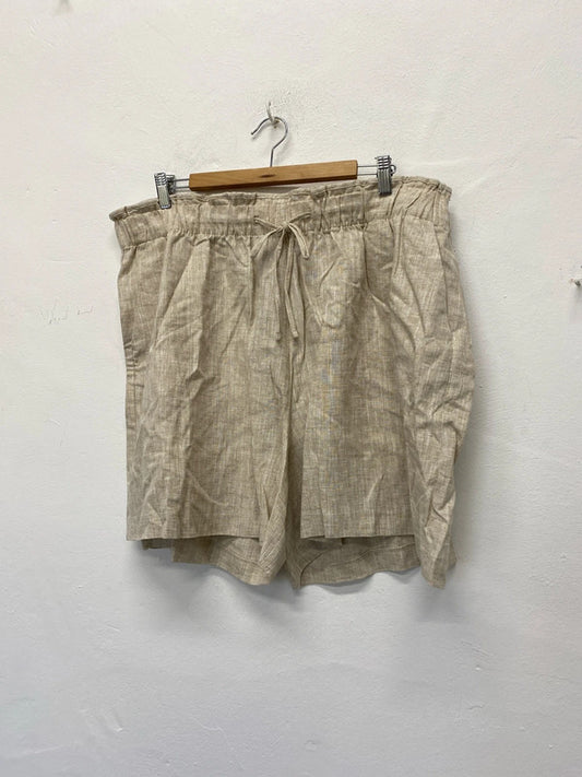 Fabulous linen natural flax shorts drawstring waist Uk22 RM002