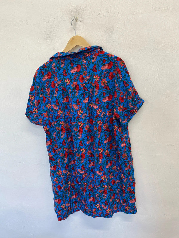 Lovely papaya tropical botanical blue dress UK 20 IM001