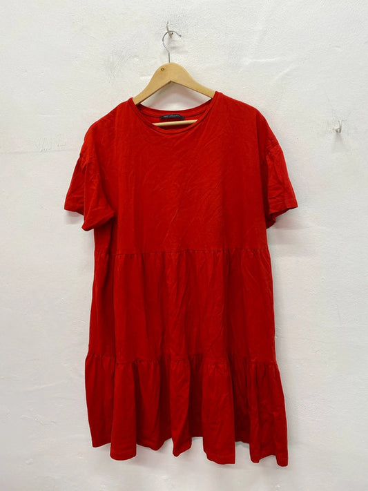 Fabulous M&S Red tiered Smock dress pure cotton Uk14 IM001