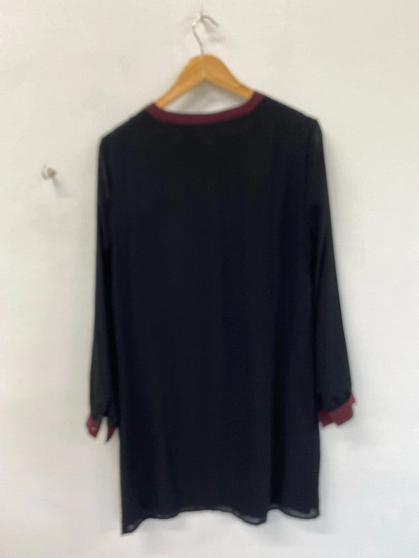 Gorgeous La Redoute soft grey sheer tunic shirt black burgundy 16 KM003