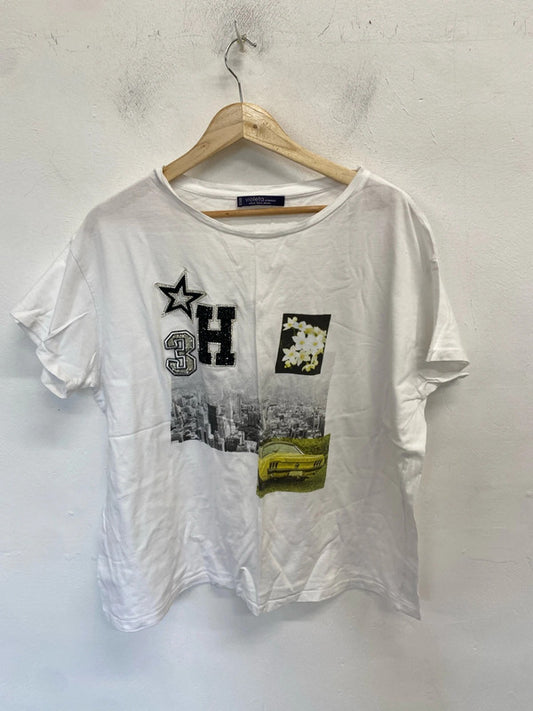 Lovely mango white printed sparkle tshirt voileta uk XXL LK006