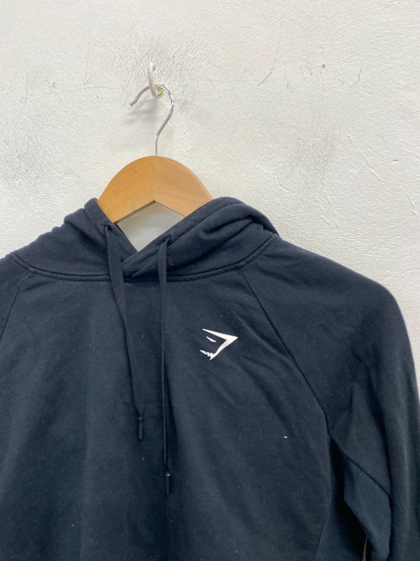 Fabulous gym shark navy cropped active wear hoodie UK S ZM001