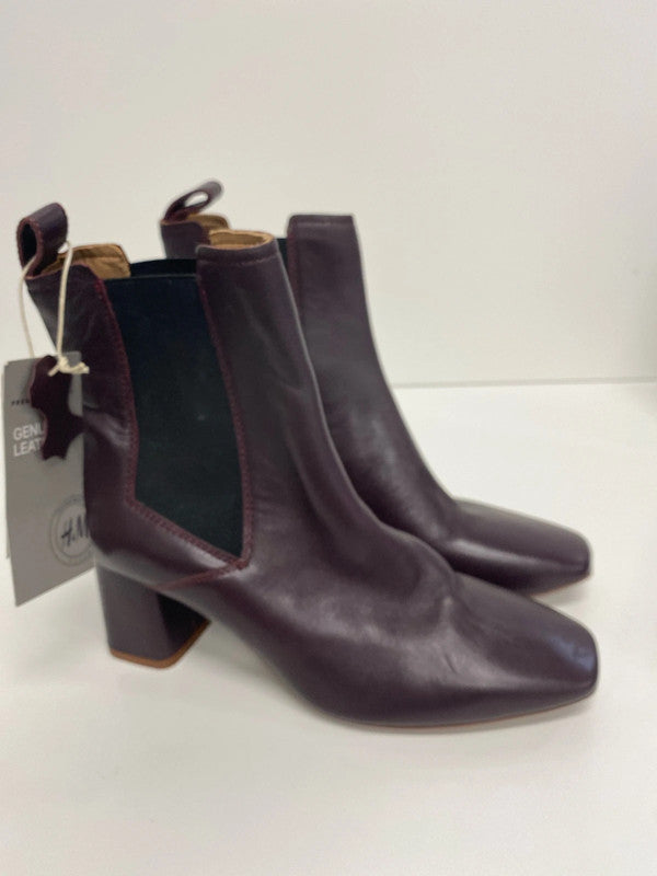 Fabulous H&M maroon leather ankle Chelsea boots Uk5 New KM003
