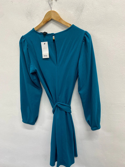 Lovely lipsy London new teal tie waist midi dress UK 10 AO001