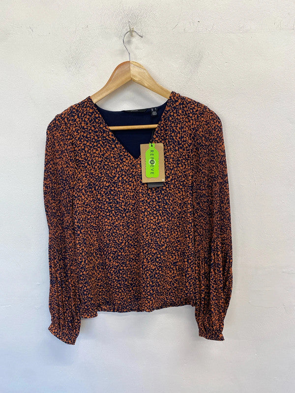 Lovely Vero Moda brown navy pattern blouse new with tags UK S AG005