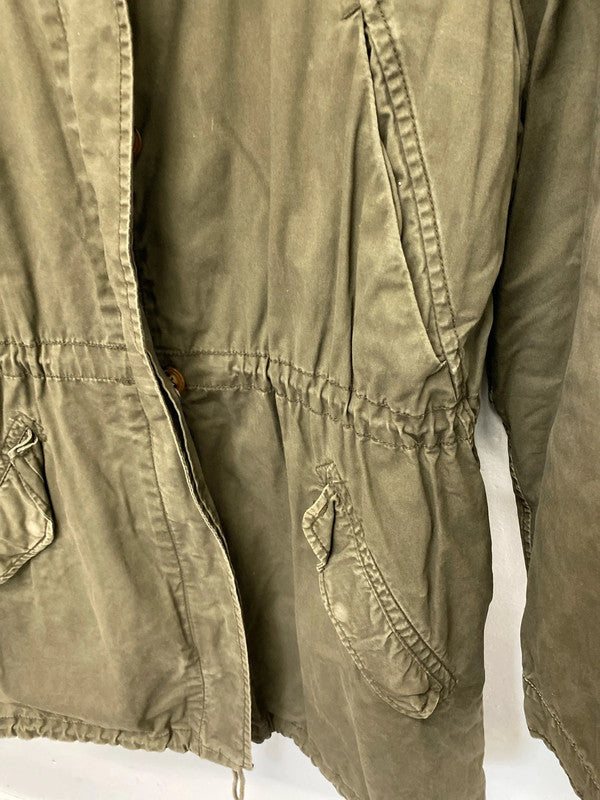 Fabulous H&M cotton parka removable lining Uk16 khaki Utility KM003