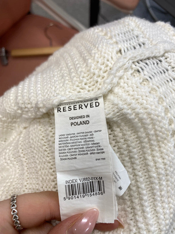 Lovely reserved yfl crochet white longline Cardigan UK M JB001