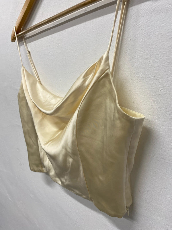 Fabulous cream satin cropped camisole corset boned UkL KS002
