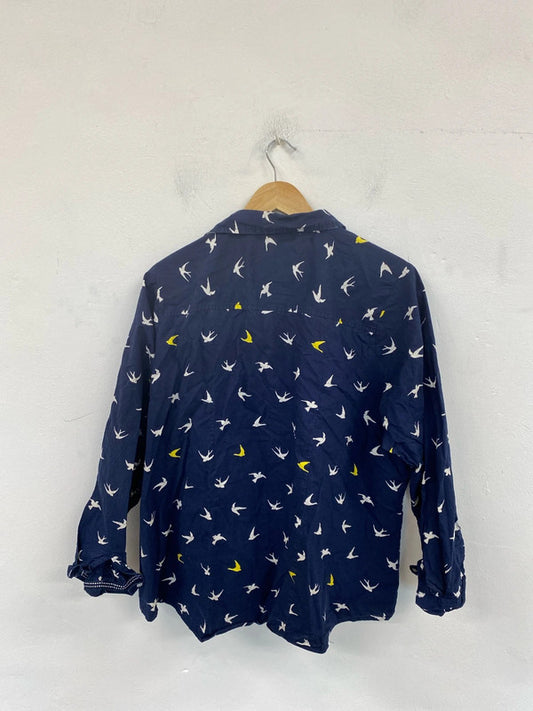 George Elegant Navy Swallows Pattern Cotton Shirt UK 24 RG021