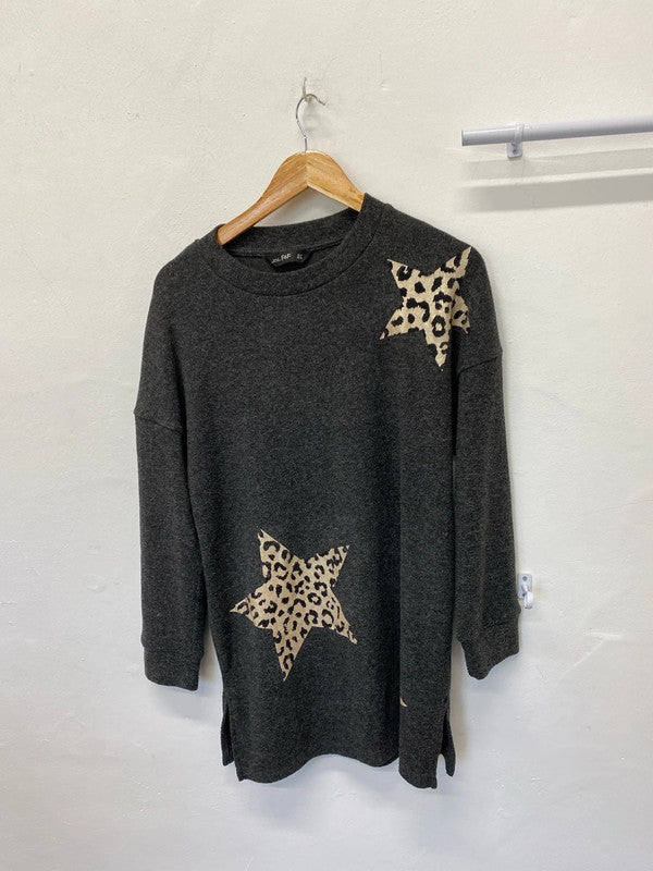 Fab F&F animal jumper dress Uk12 grey & gold LL003