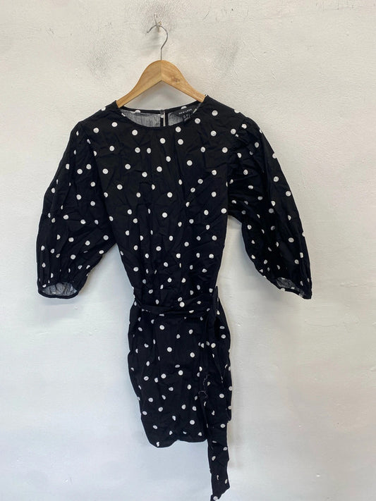 Gorgeous black spotted belted midi smock dress new look UK 16 LB010