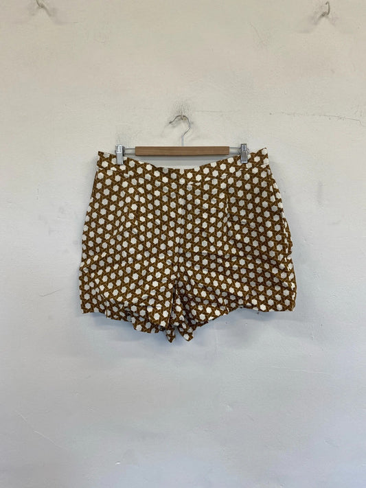 Boden Artsy Geometric Mustard & White Shorts UK 18 KN002