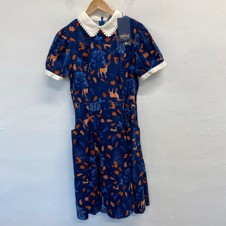 Fabulous Vintage Collectif forest friends dress New Uk14 JR001