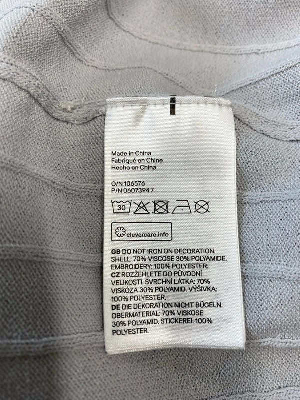 Fabulous Pale grey blue embroidered ribbed top Ukxl KM003