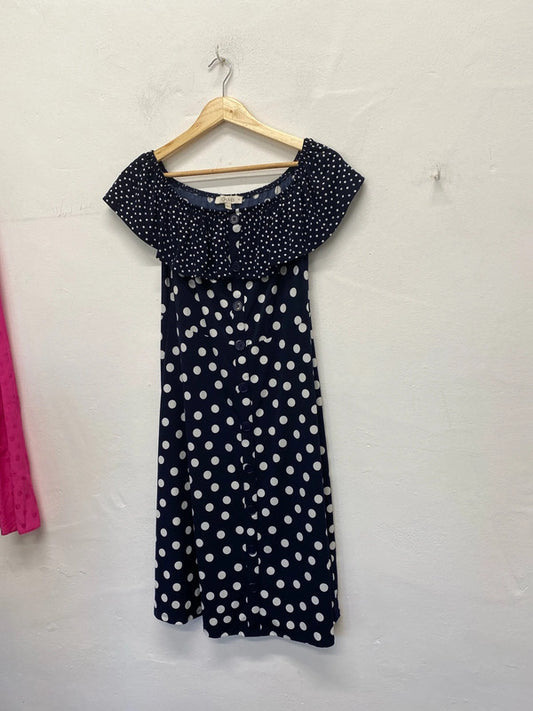 Fabulous Oasis gypsy spotty slinky dress UkM Navy & White KR002