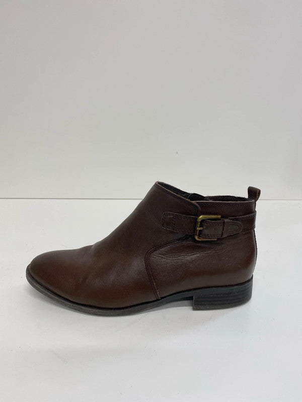 M&S Chic Chocolate Brown Leather Ankle Boots UK 4.5 NC001