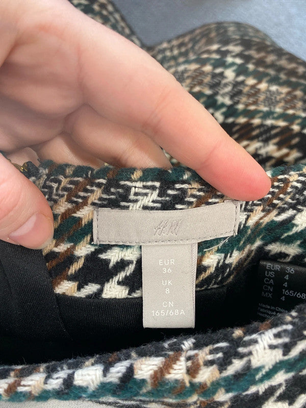 H&M Chic Earthy Tones Houndstooth Mini Skirt UK 8 CF002