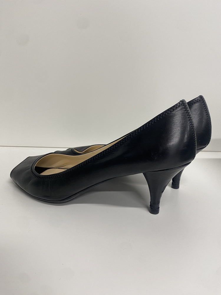 Lovely Prada Bianco Black Peep Toe Leather Heels 3inch UK 6.5 JP001