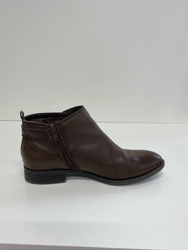 M&S Chic Chocolate Brown Leather Ankle Boots UK 4.5 NC001