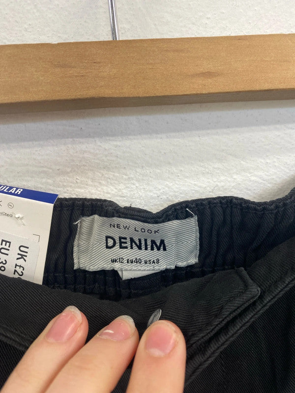 New Look Trendy Black Denim Cargo Trousers UK 12 AO001