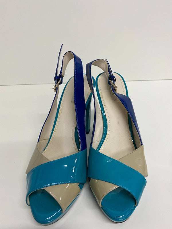 Fabulous Geox Respira Turquoise blue high block heel sling back Uk5 LW005