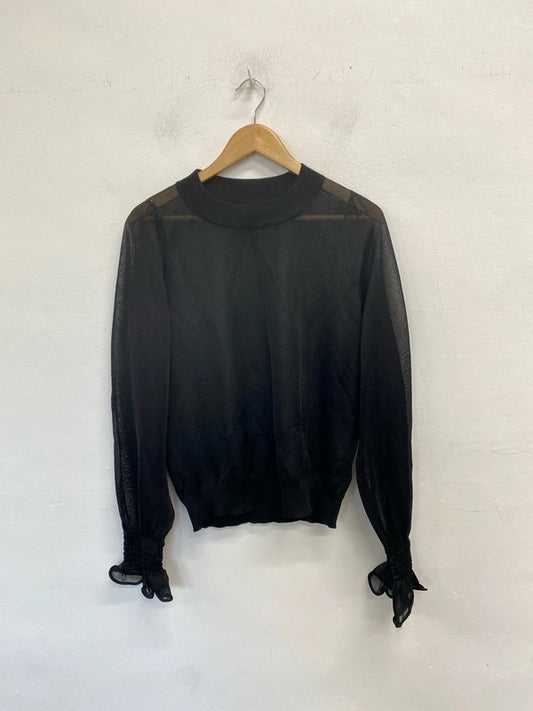 Lovely H&M semi sheer black frill sleeve top UK S JB001