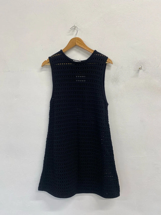 Lovely edited black crochet beach cover up dress midi UK 14 LB001