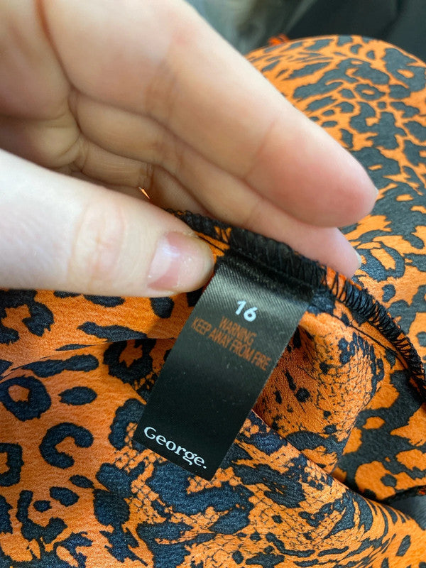 George Gorgeous Orange & Black Animal Print Maxi Skirt UK 16 AT001