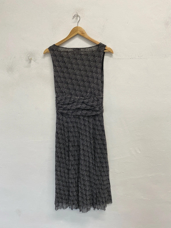 Lovely monsoon black white pattern ditsy low bust dress UK 12 ED001