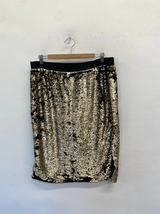 Lovely h&m gold green reversible sequin midi skirt UK L MD002