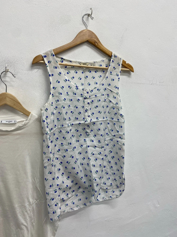 Lovely duo of summer tops mango Jack wills white blue floral UK S AG006
