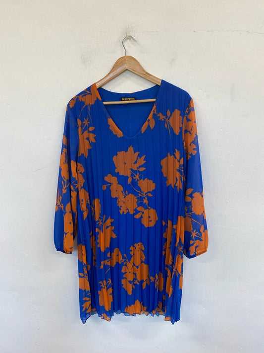 Port Original Fabulous Blue & Orange Floral Midi Dress UK 14 GW001