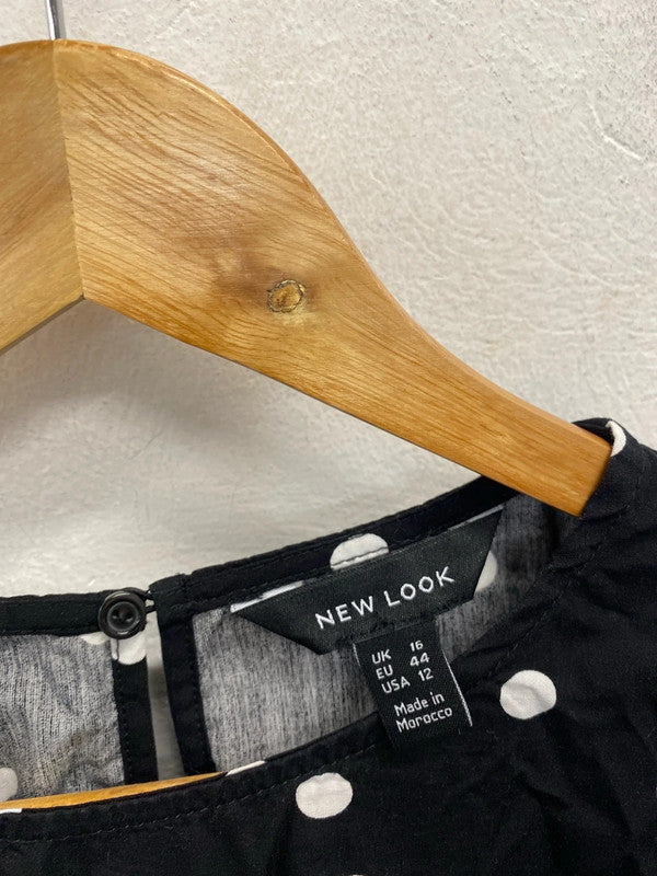 Gorgeous black spotted belted midi smock dress new look UK 16 LB010