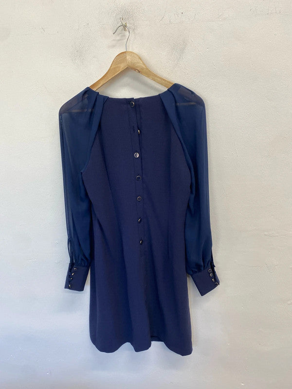 Gorgeous next navy sheer sleeve midi dress nwt UK 14 AO001