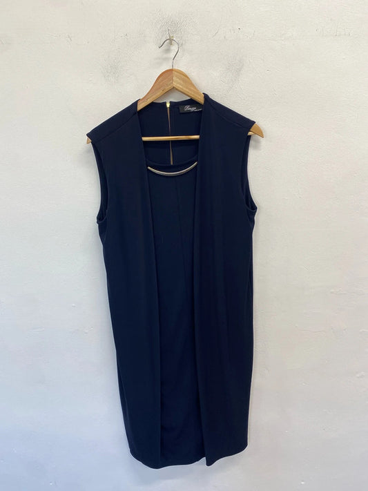 Gorgeous leruggi new navy drape shoulder midi dress UK 14 AE001