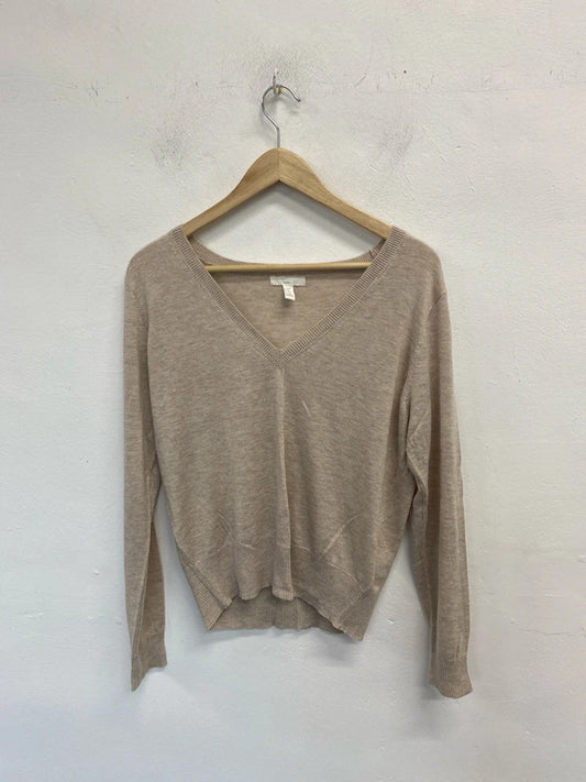 Lovely H&M beige v neck lightweight jumper UK L KM003