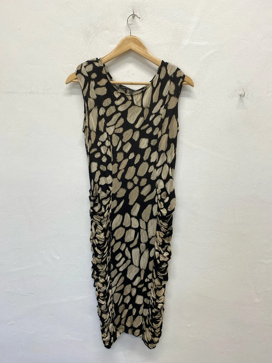 M&S Elegant Black & Beige Ruched Midi Dress UK 12 KM005