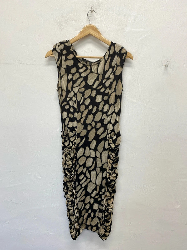M&S Elegant Black & Beige Ruched Midi Dress UK 12 KM005