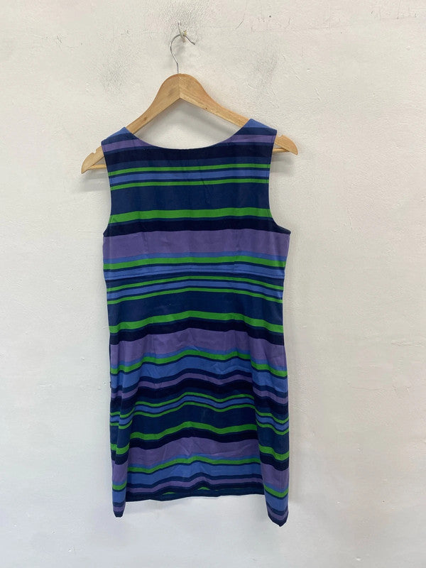 Stunning Boden blue green striped midi dress jewel neckline UK 12 MM005