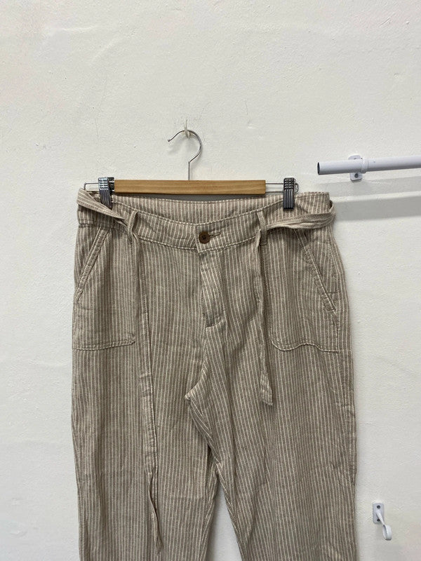 Stunning hessian striped linen blend wide leg trousers Uk12 R TU KW002