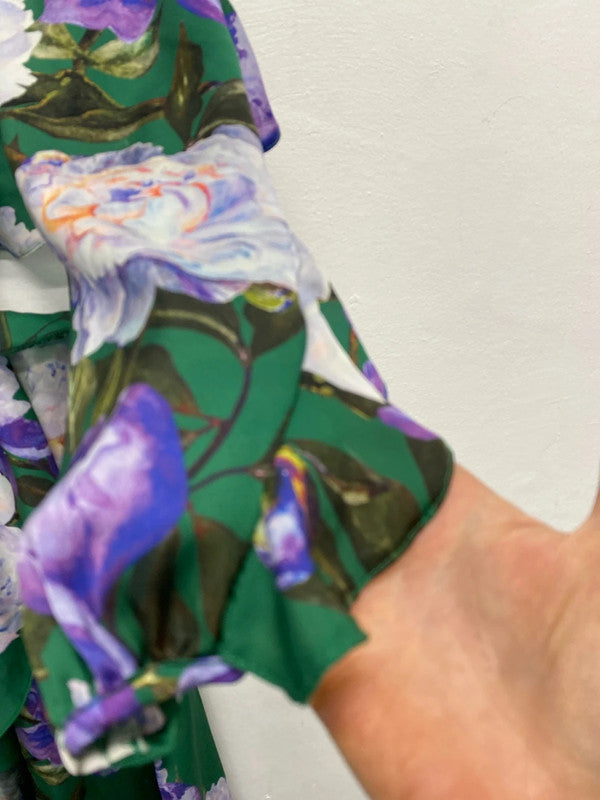 Fabulous Forest green floral dress Uk10 floaty boho romantic LP003