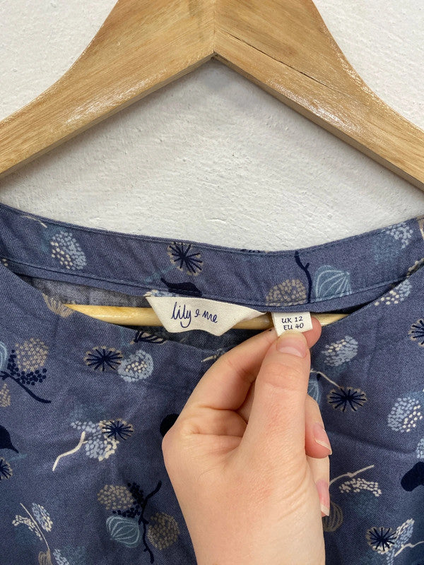Lily & Me Lovely Slate Blue Botanical Pattern Tunic UK 12 MM005