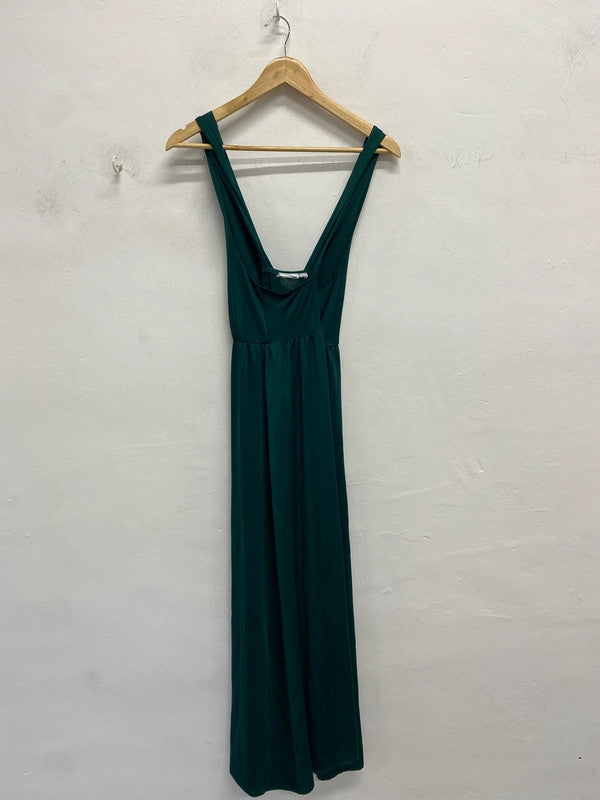 Stunning villa Forrest green maxi dress with low bust and cross back UK M GJ001