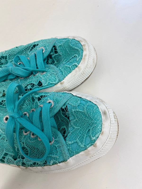 Fabulous SuperGa teal lace delicate pumps UK6 classics JR001