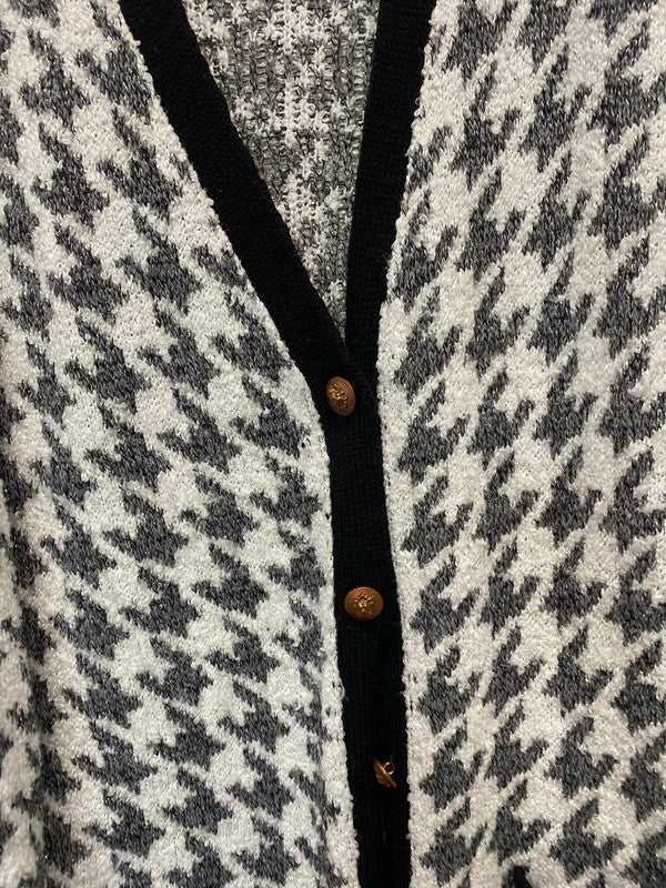Fabulous longline super cosy Asos houndstooth silver & black cardigan Uk12 LB010